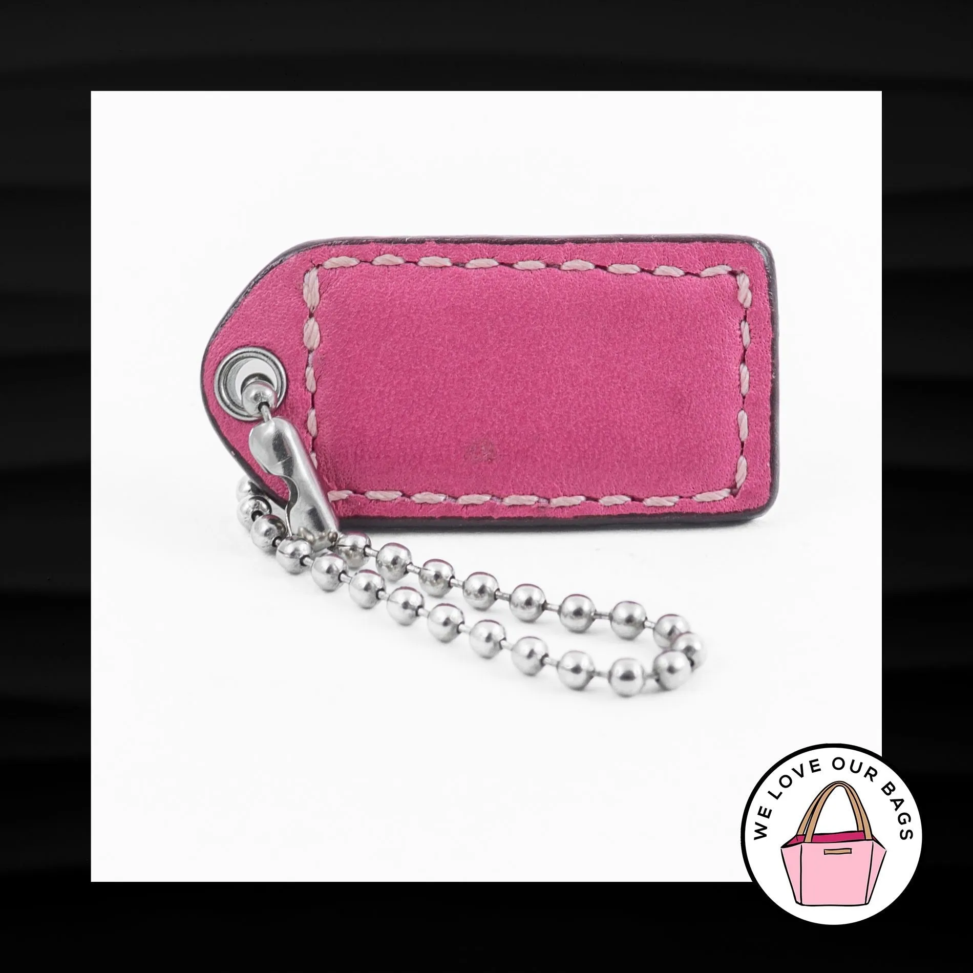 1.5" Small COACH TAN PINK LEATHER NICKEL FOB CHARM KEYCHAIN HANGTAG WRISTLET