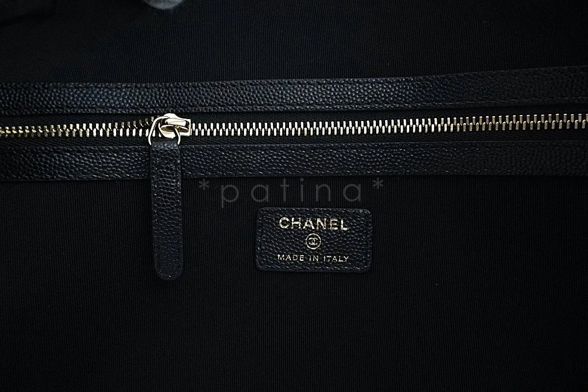 17S Chanel Black Caviar Classic Quilted O Case Clutch Purse Bag Large GHW