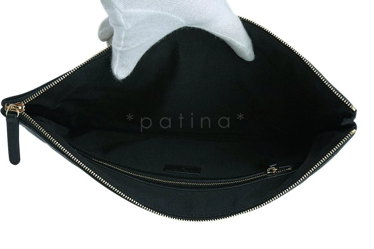 17S Chanel Black Caviar Classic Quilted O Case Clutch Purse Bag Large GHW