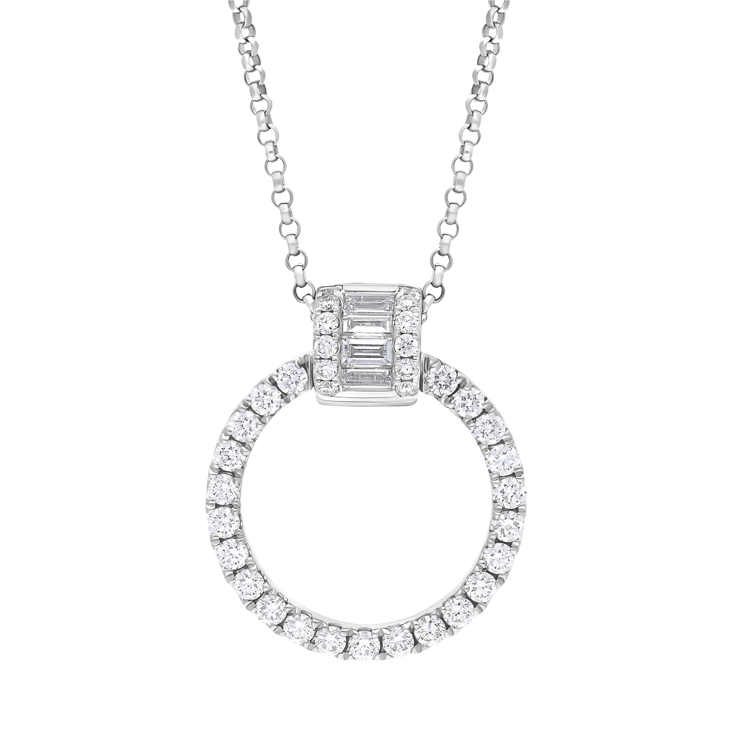 18ct White Gold 0.12 Diamond 0.35 Diamond Circle Bag Barrell Top Pendant & Chain