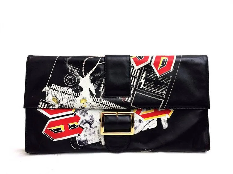 1990s DOLCE & GABBANA ROCK  BAND BLACK LARGE ENVELOPPE BAG