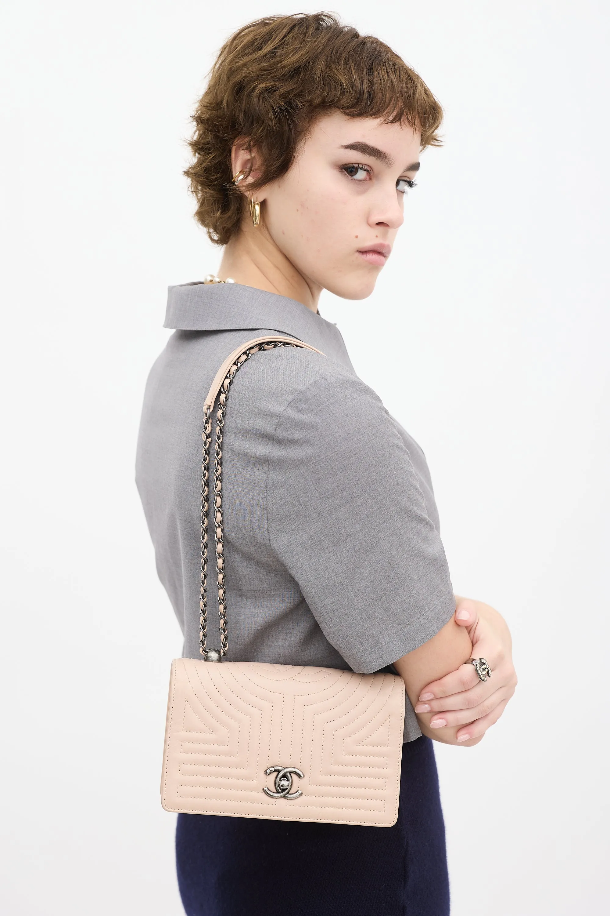 2015 Pink Leather Small Korean Garden Flap Bag