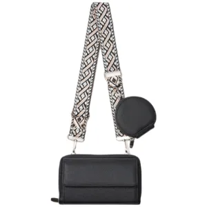 2Pcs Set PU Leather Trendy Bags Woman Travel  Cross Body Bag with Coin Pouch Black