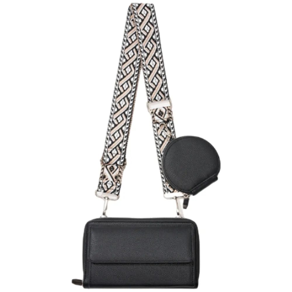 2Pcs Set PU Leather Trendy Bags Woman Travel  Cross Body Bag with Coin Pouch Black
