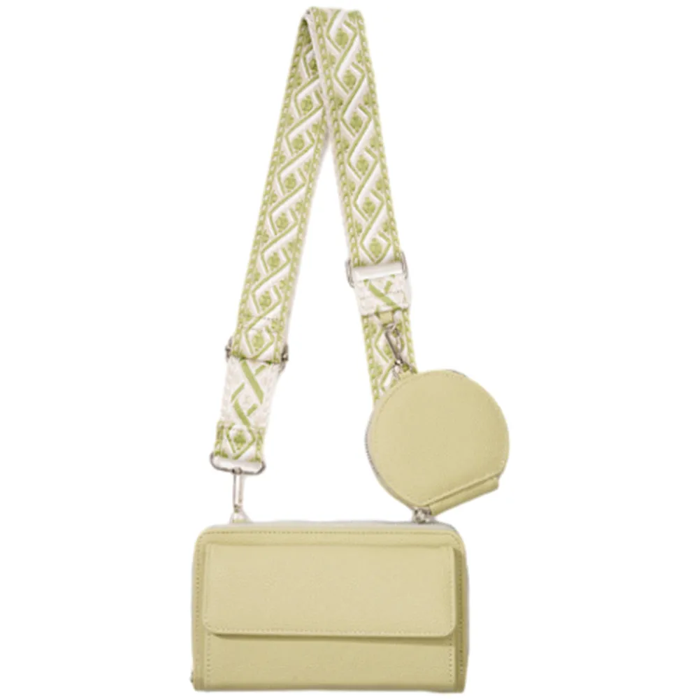 2Pcs Set PU Leather Trendy Bags Woman Travel  Cross Body Bag with Coin Pouch Green