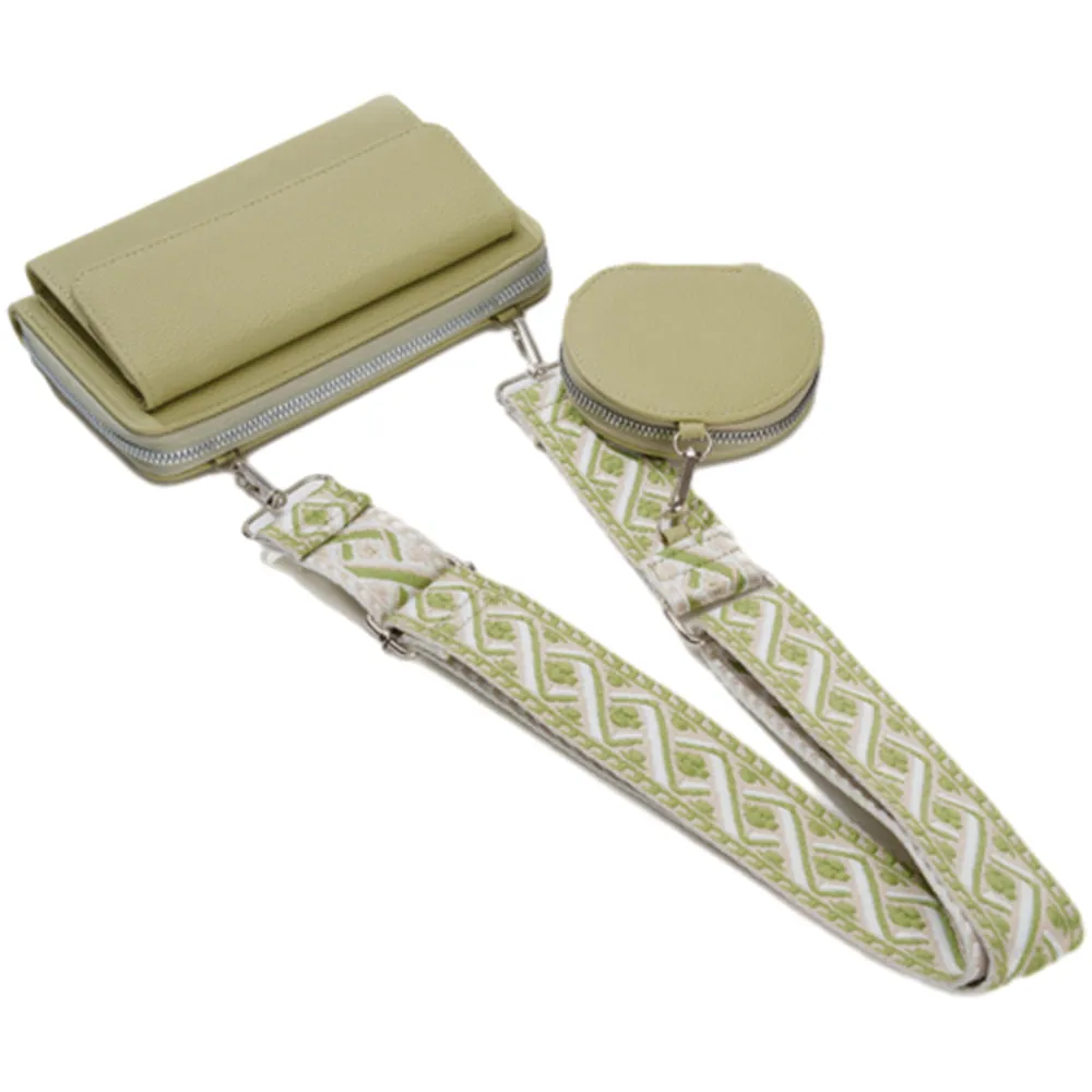 2Pcs Set PU Leather Trendy Bags Woman Travel  Cross Body Bag with Coin Pouch Green