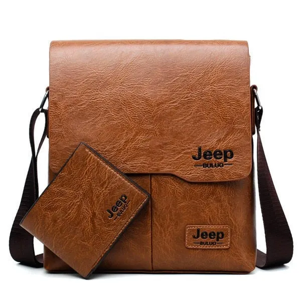 2PC/Set Men Leather Messenger Shoulder Bag Business Crossbody Casual Bag