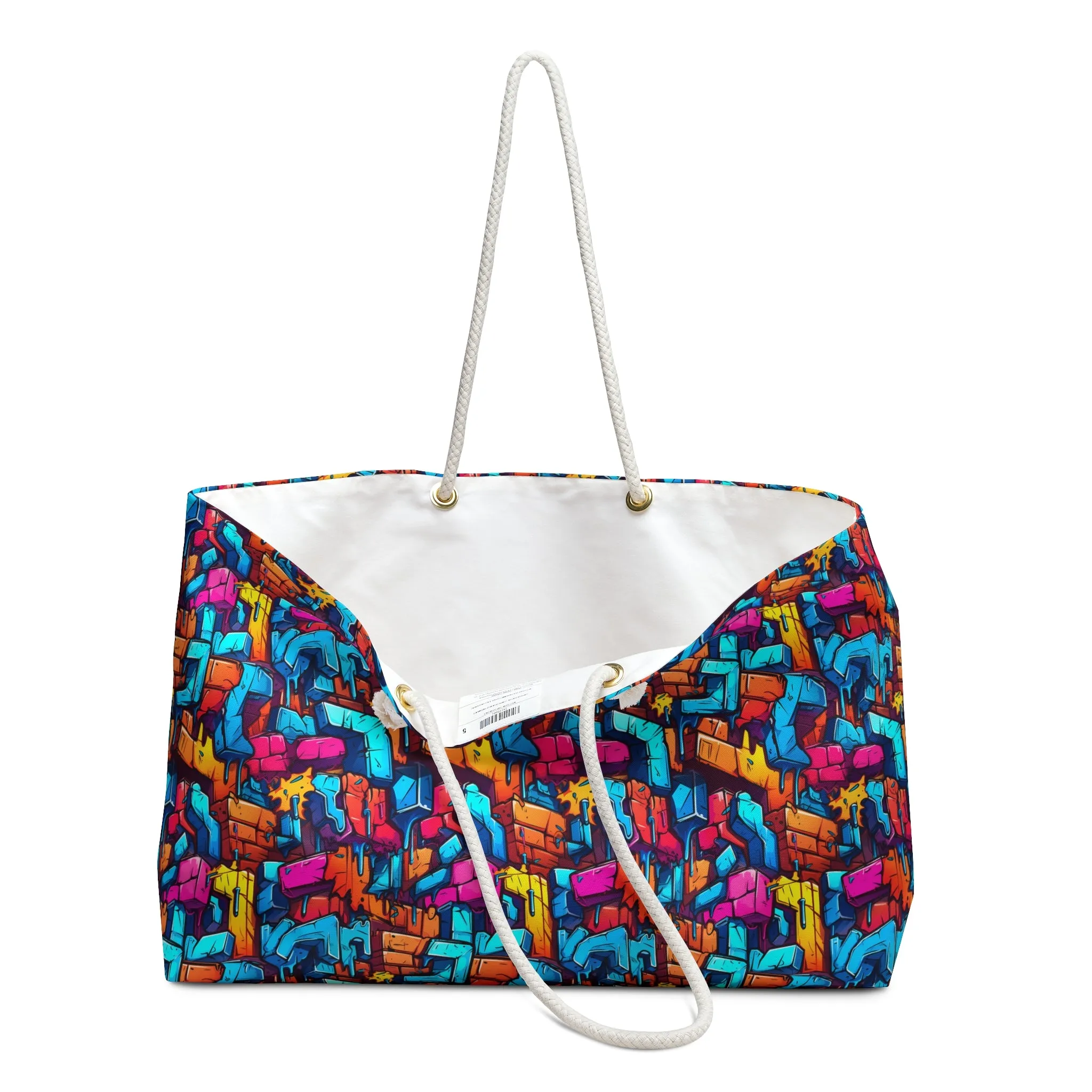 3D Rainbow Colored Graphic Blocks Design  - Weekender Oversized Canvas Tote Bag 24" × 13"