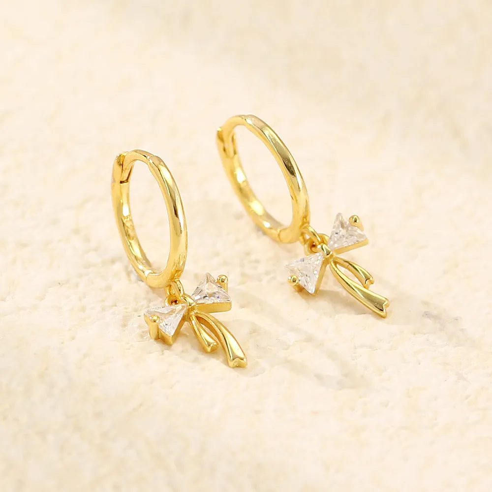 925 Sterling Silver Cute & Edgy Bowknot Bowknot Silver Diamond Inlay Earrings
