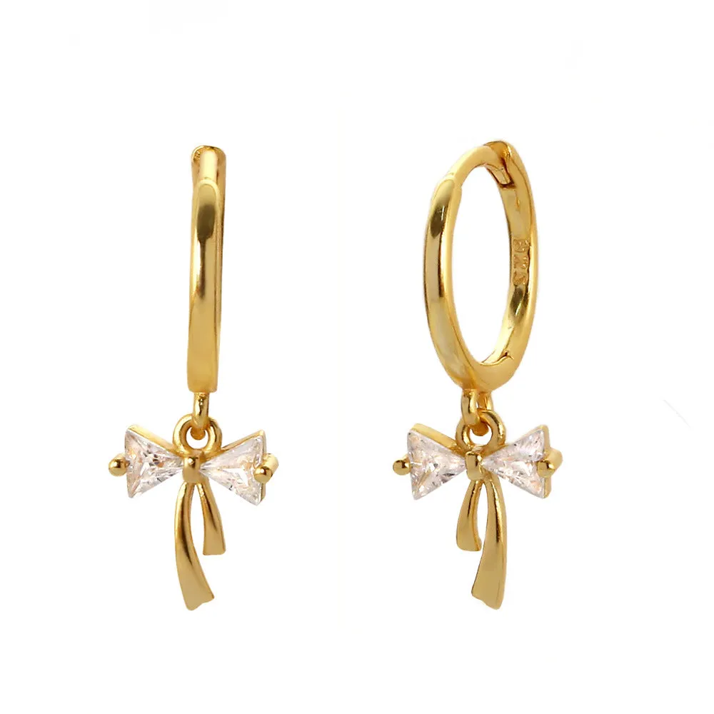 925 Sterling Silver Cute & Edgy Bowknot Bowknot Silver Diamond Inlay Earrings