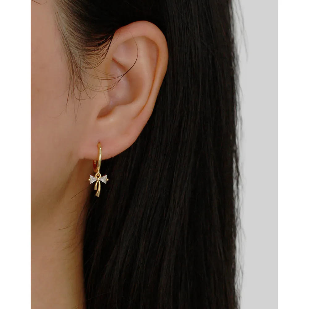 925 Sterling Silver Cute & Edgy Bowknot Bowknot Silver Diamond Inlay Earrings