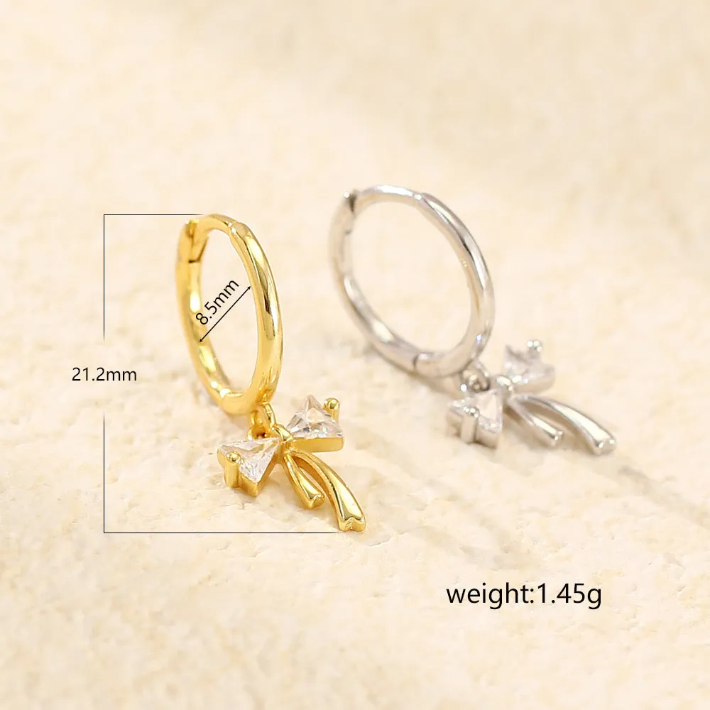 925 Sterling Silver Cute & Edgy Bowknot Bowknot Silver Diamond Inlay Earrings