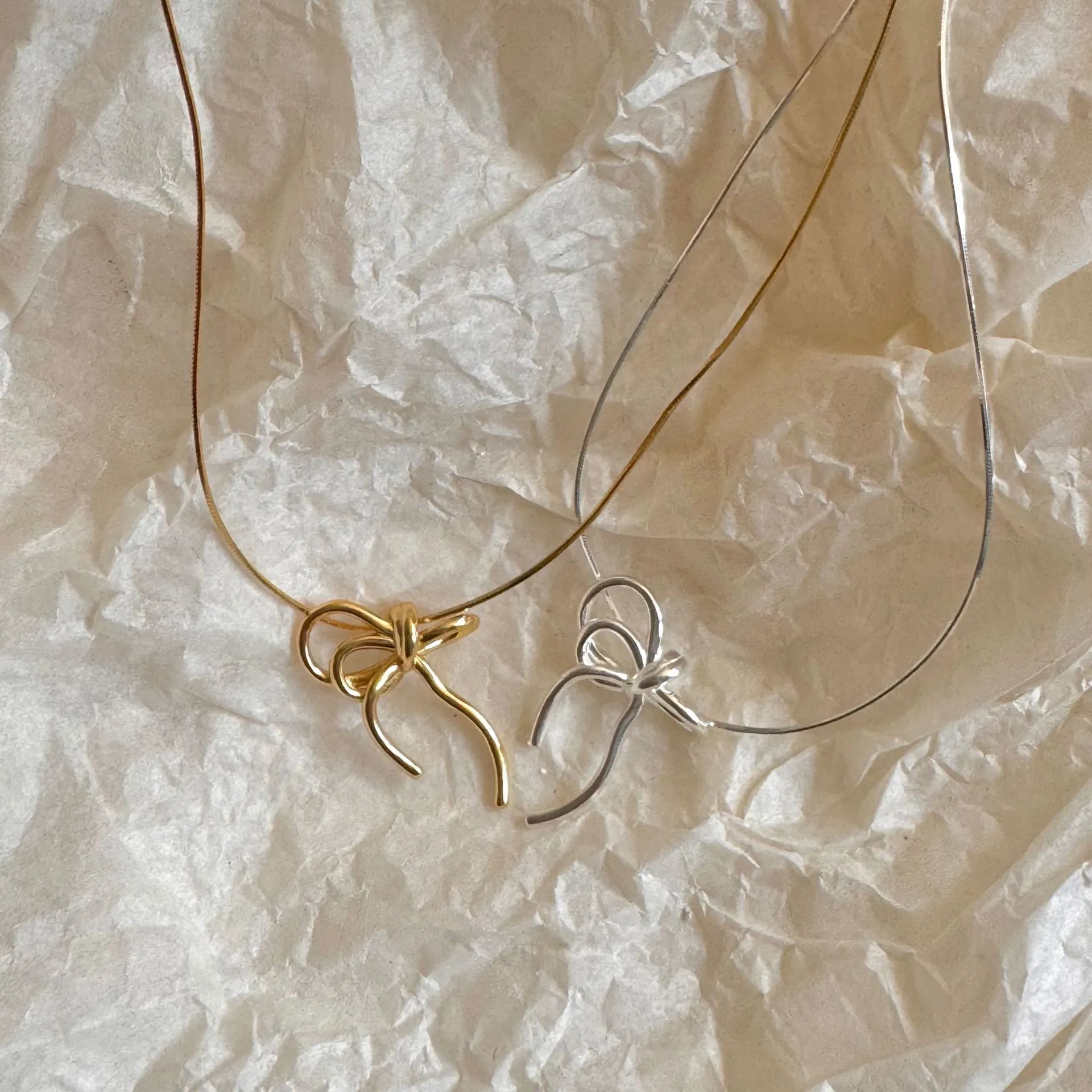 925 Sterling Silver Korean Bowknot Bowknot Silver Electroplating Necklaces