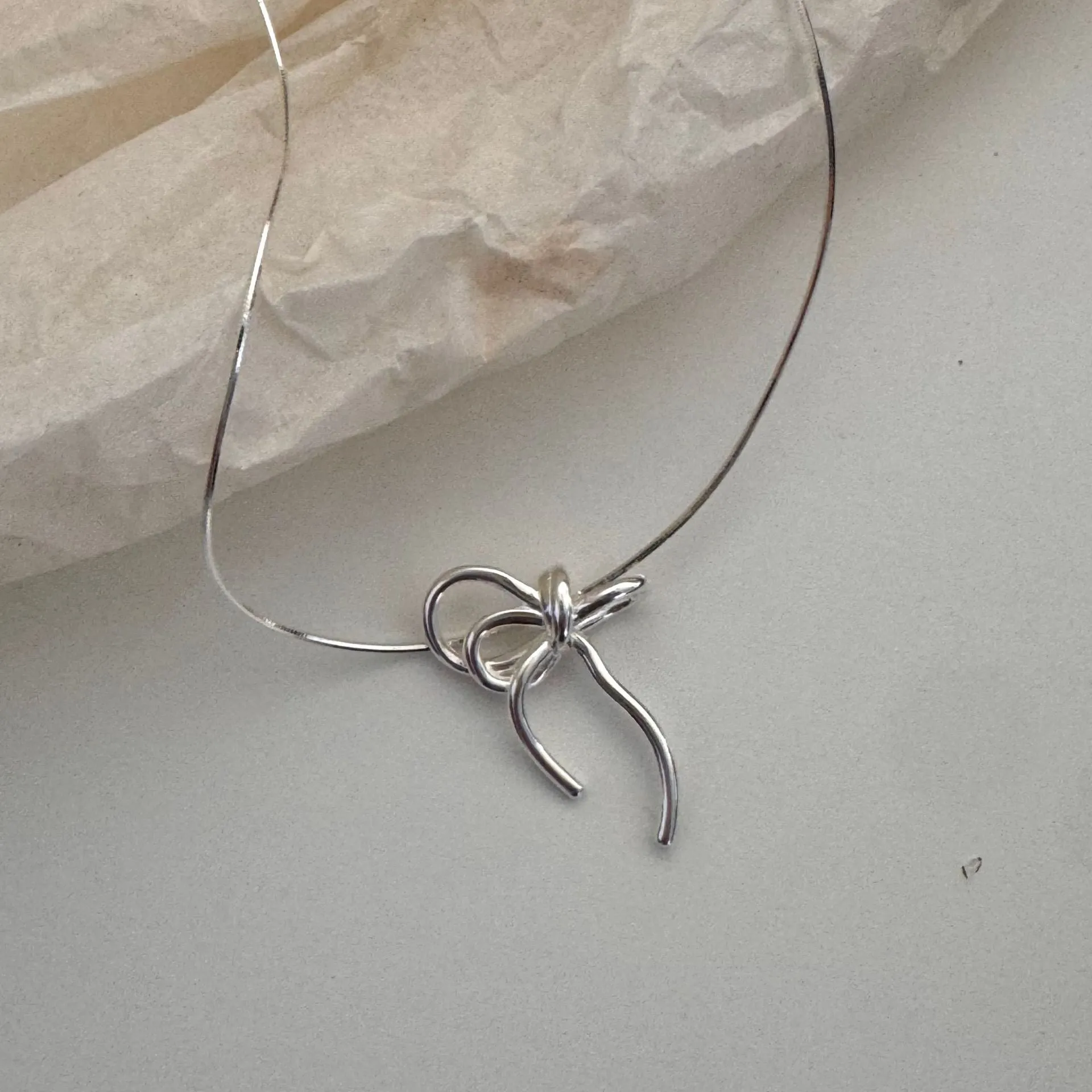 925 Sterling Silver Korean Bowknot Bowknot Silver Electroplating Necklaces