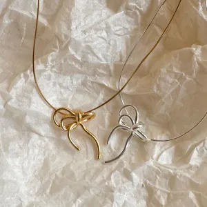 925 Sterling Silver Korean Bowknot Bowknot Silver Electroplating Necklaces