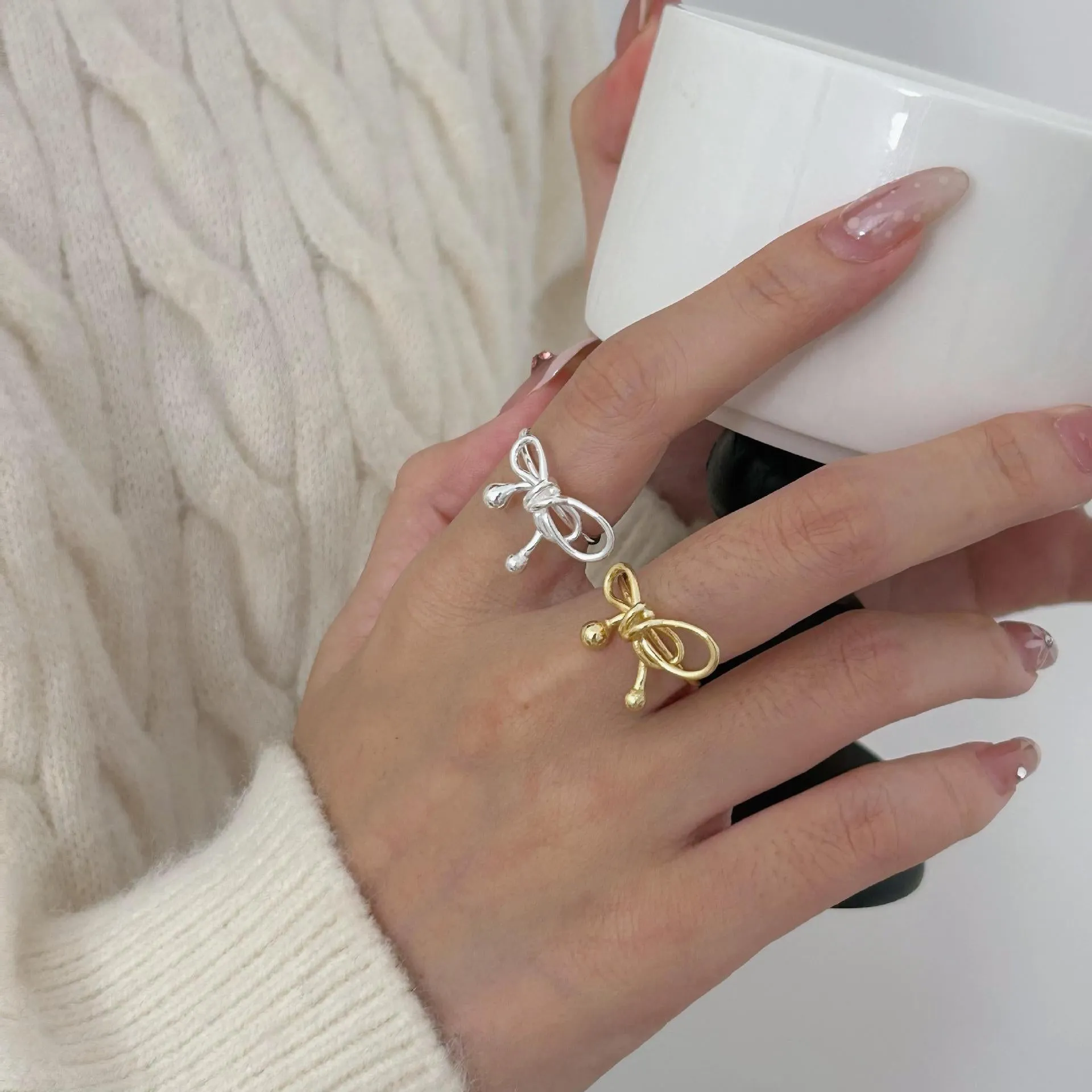 925 Sterling Silver Women Korean Bowknot Bowknot Silver Rings