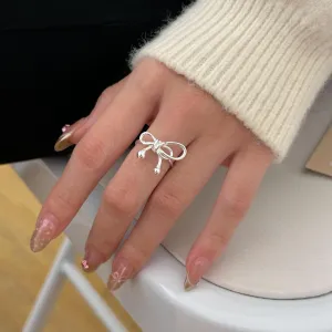 925 Sterling Silver Women Korean Bowknot Bowknot Silver Rings