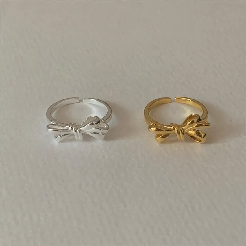925 Sterling Silver Women Korean Bowknot Heart Silver Silver Plating Rings