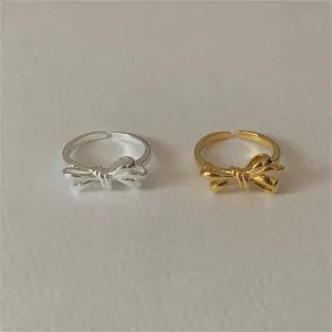 925 Sterling Silver Women Korean Bowknot Heart Silver Silver Plating Rings