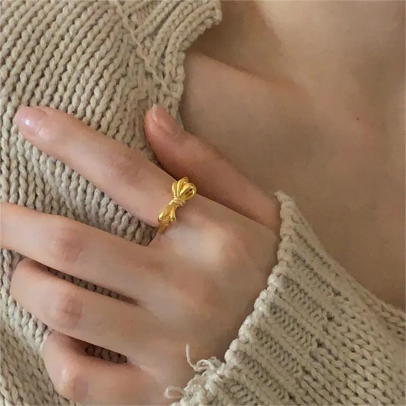 925 Sterling Silver Women Korean Bowknot Heart Silver Silver Plating Rings