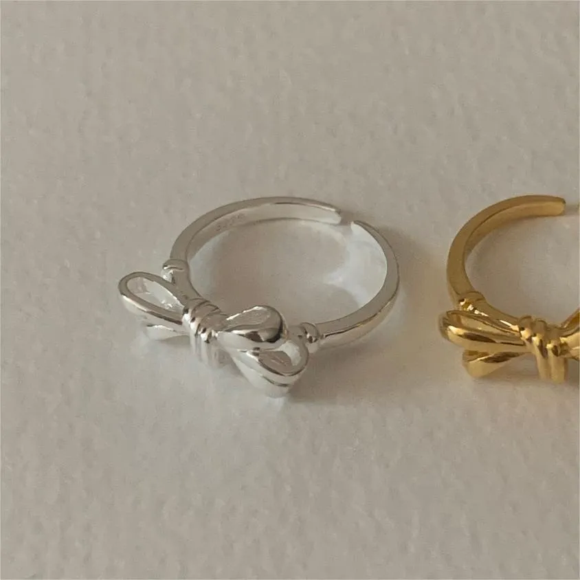 925 Sterling Silver Women Korean Bowknot Heart Silver Silver Plating Rings