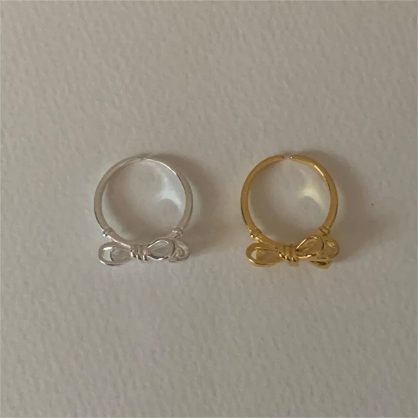 925 Sterling Silver Women Korean Bowknot Heart Silver Silver Plating Rings
