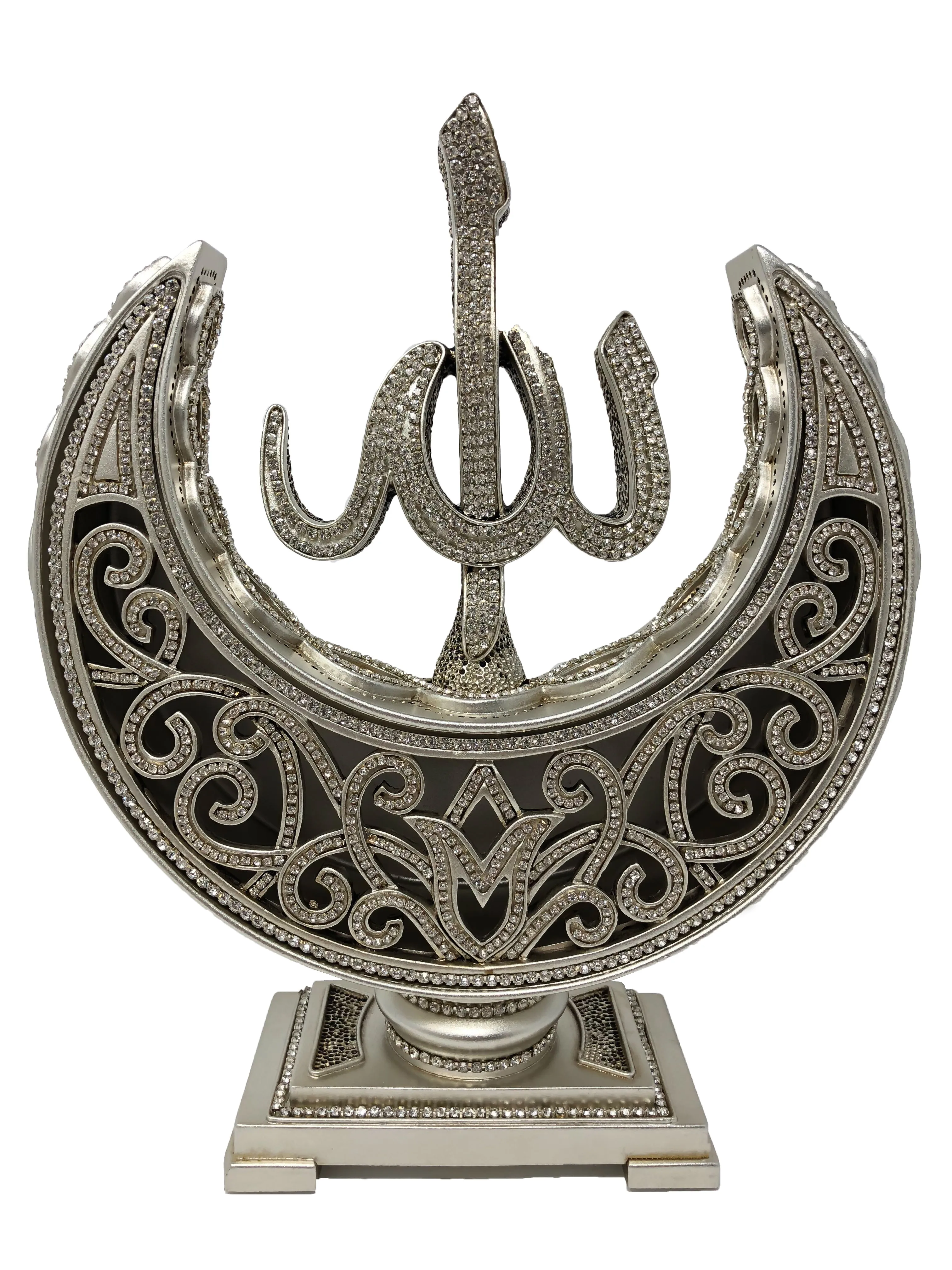 Allah-Muhammad Islamic Decor Crescents (Silver)