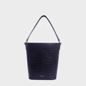 'AMELIA' Navy Real Croc Leather Large Capacity Bucket Bag
