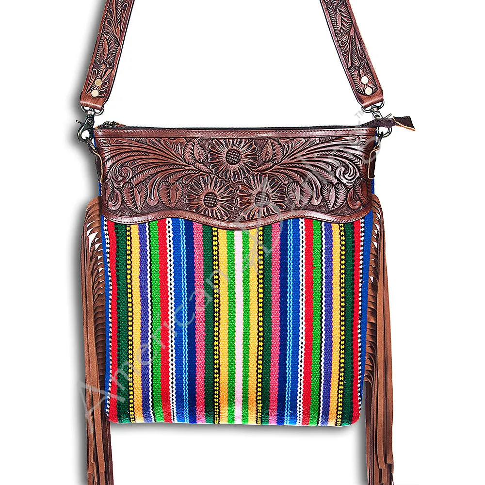 American Darling ADBGZ109R Signature Crossbody Hand Tooled Saddle Blanket Genuine Leather Women Bag Western Handbag Purse