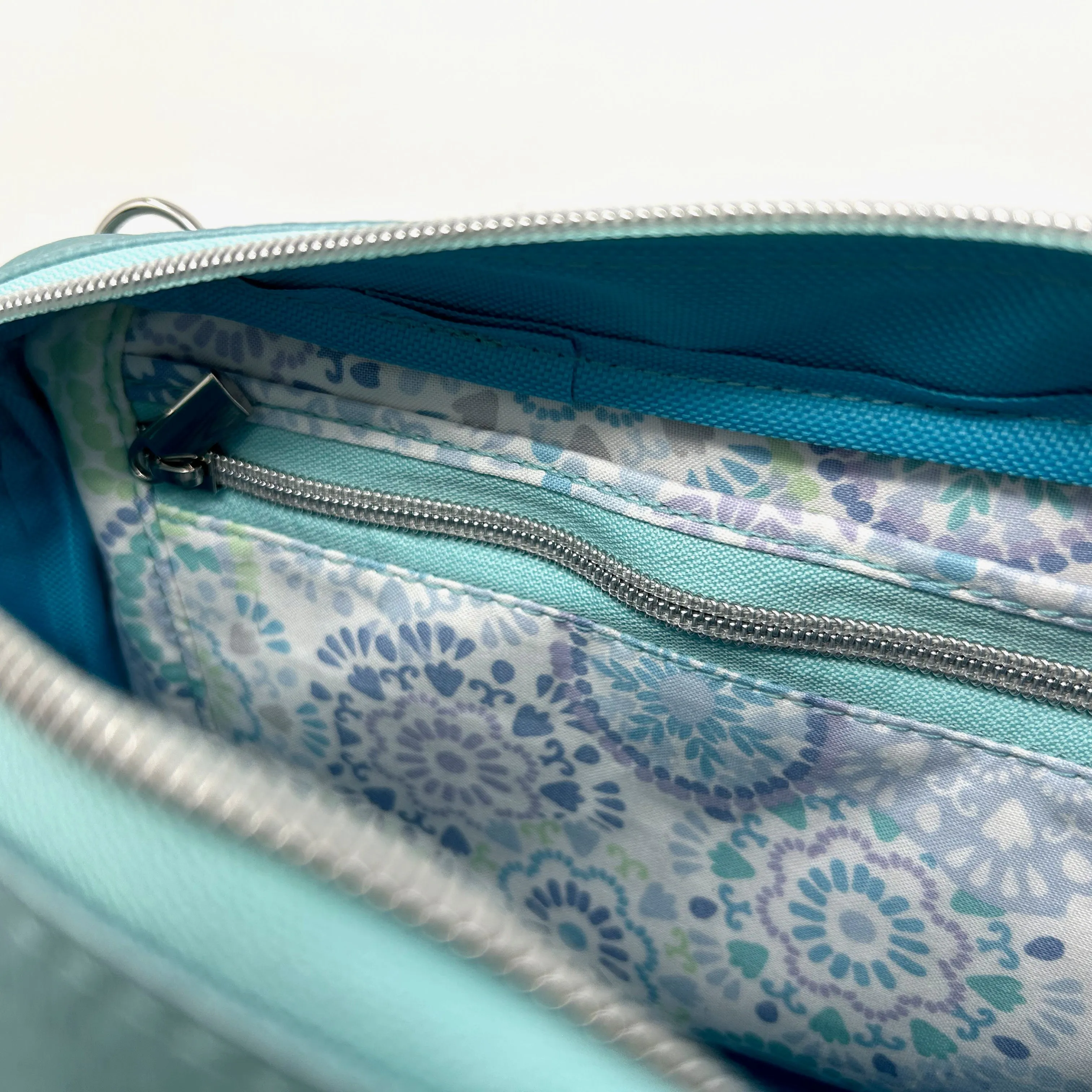 Aqua Blue Double Zipper Sling Bag