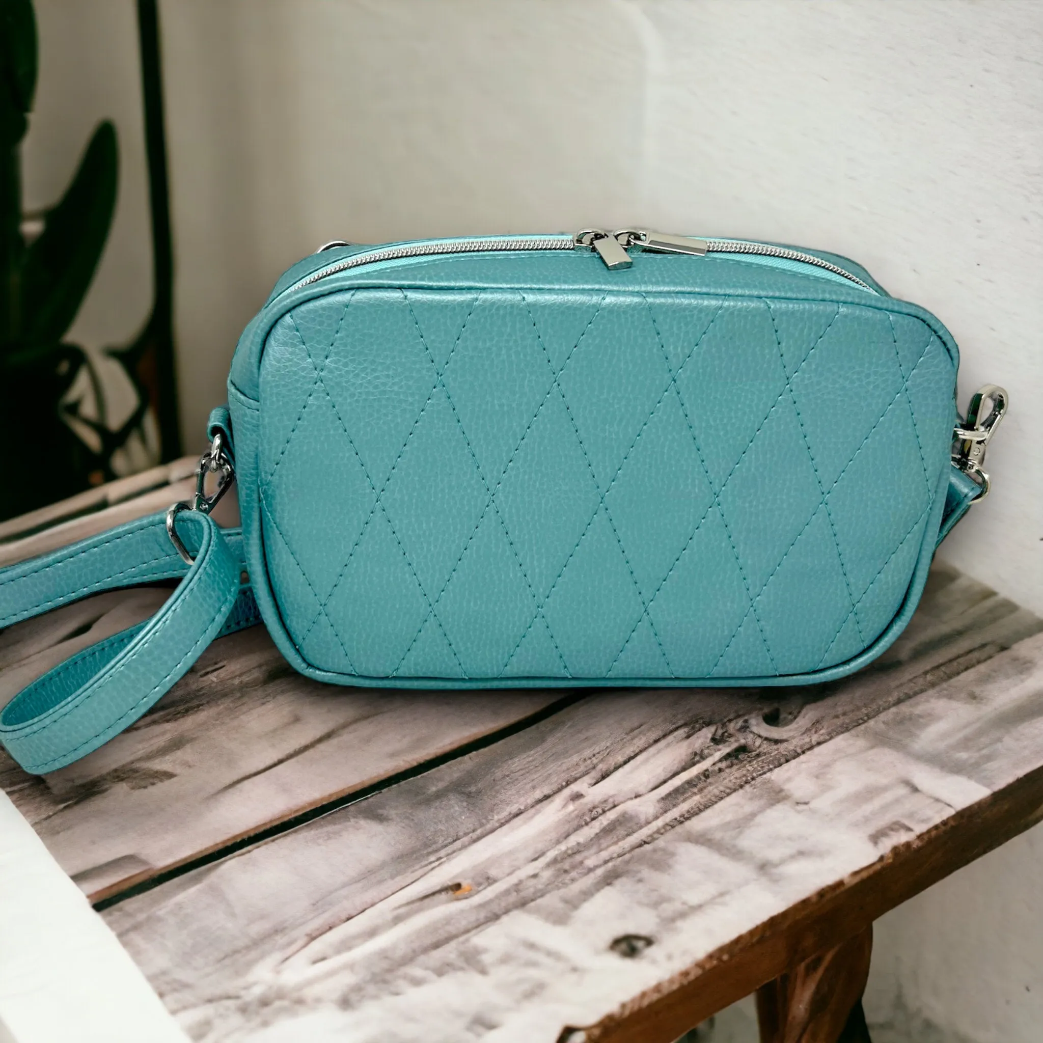 Aqua Blue Double Zipper Sling Bag