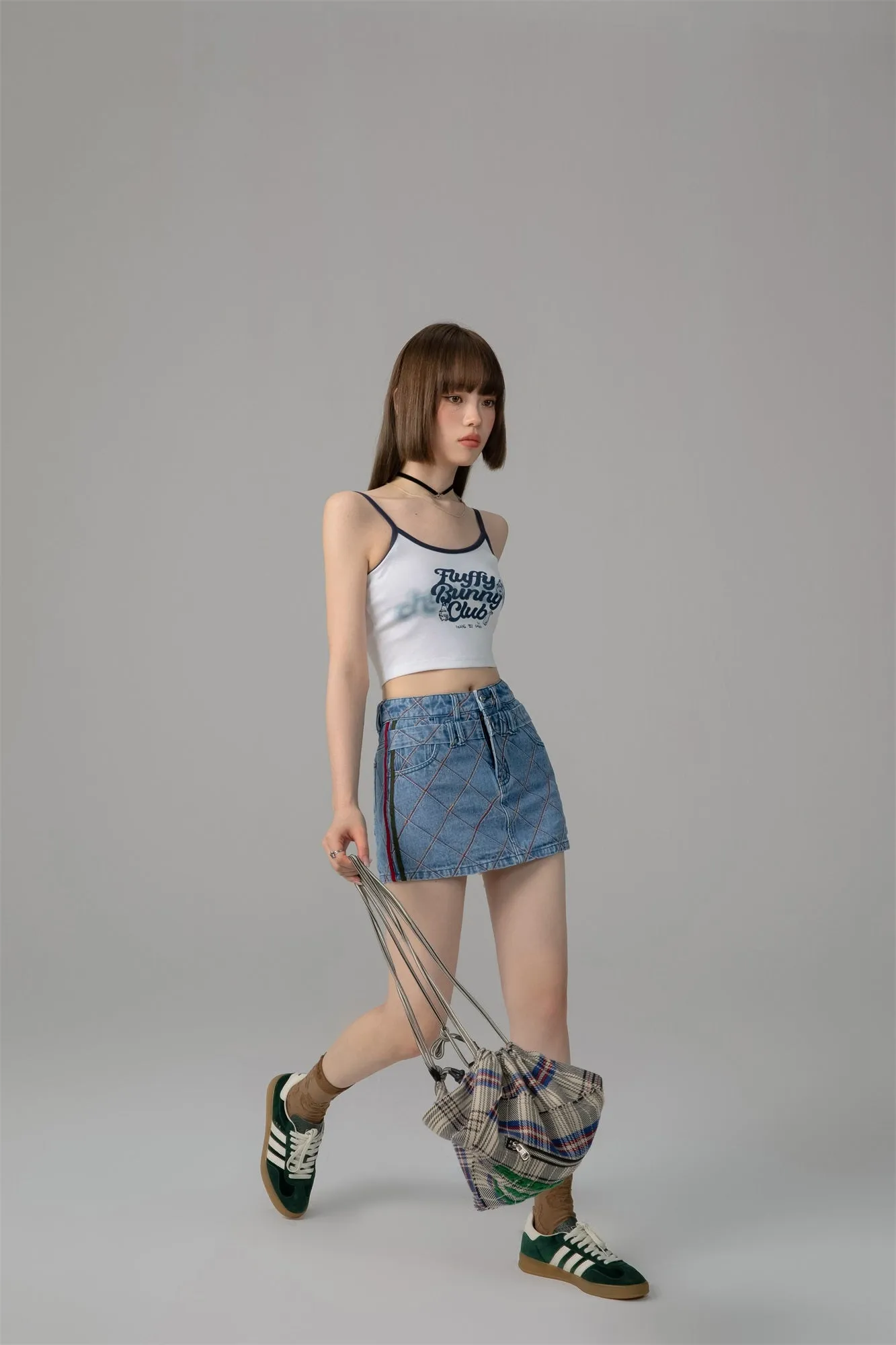 Argyle Line Denim Mini Skirt