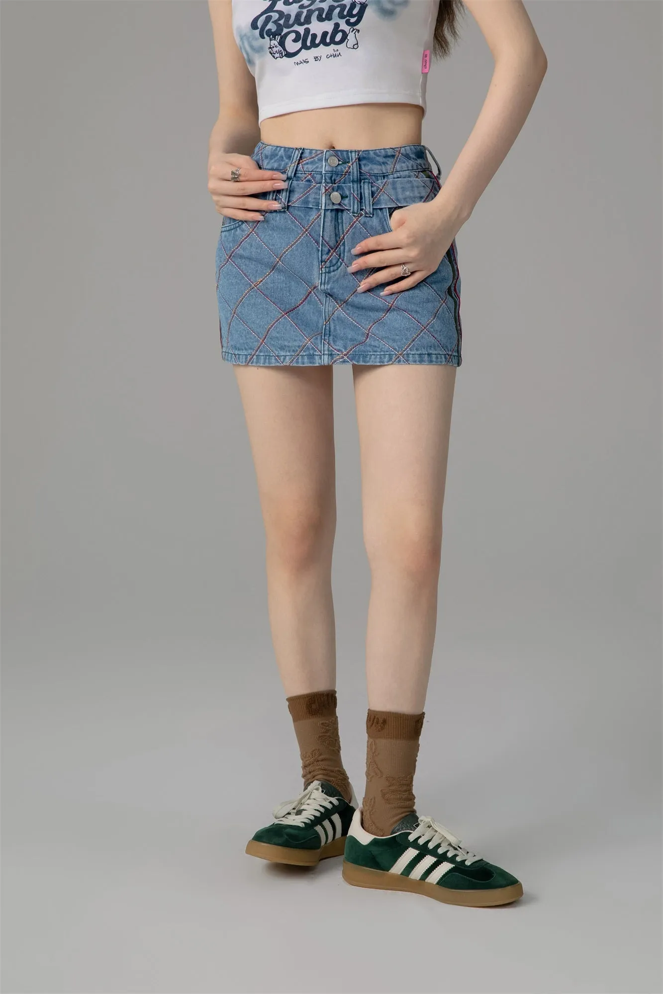Argyle Line Denim Mini Skirt