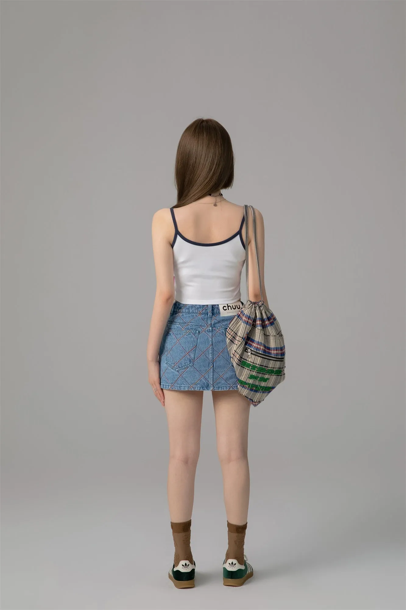 Argyle Line Denim Mini Skirt