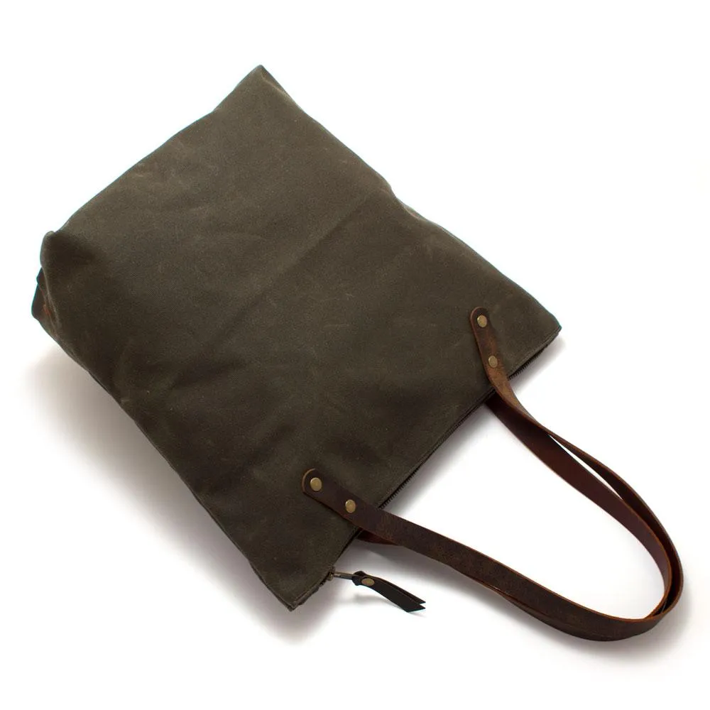 Army Green Waxed Canvas Portfolio Tote