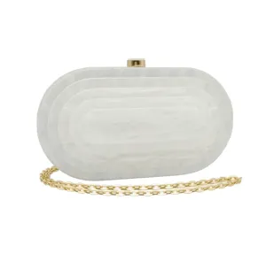Art Deco Acrylic Oval Clutch Handbag-White