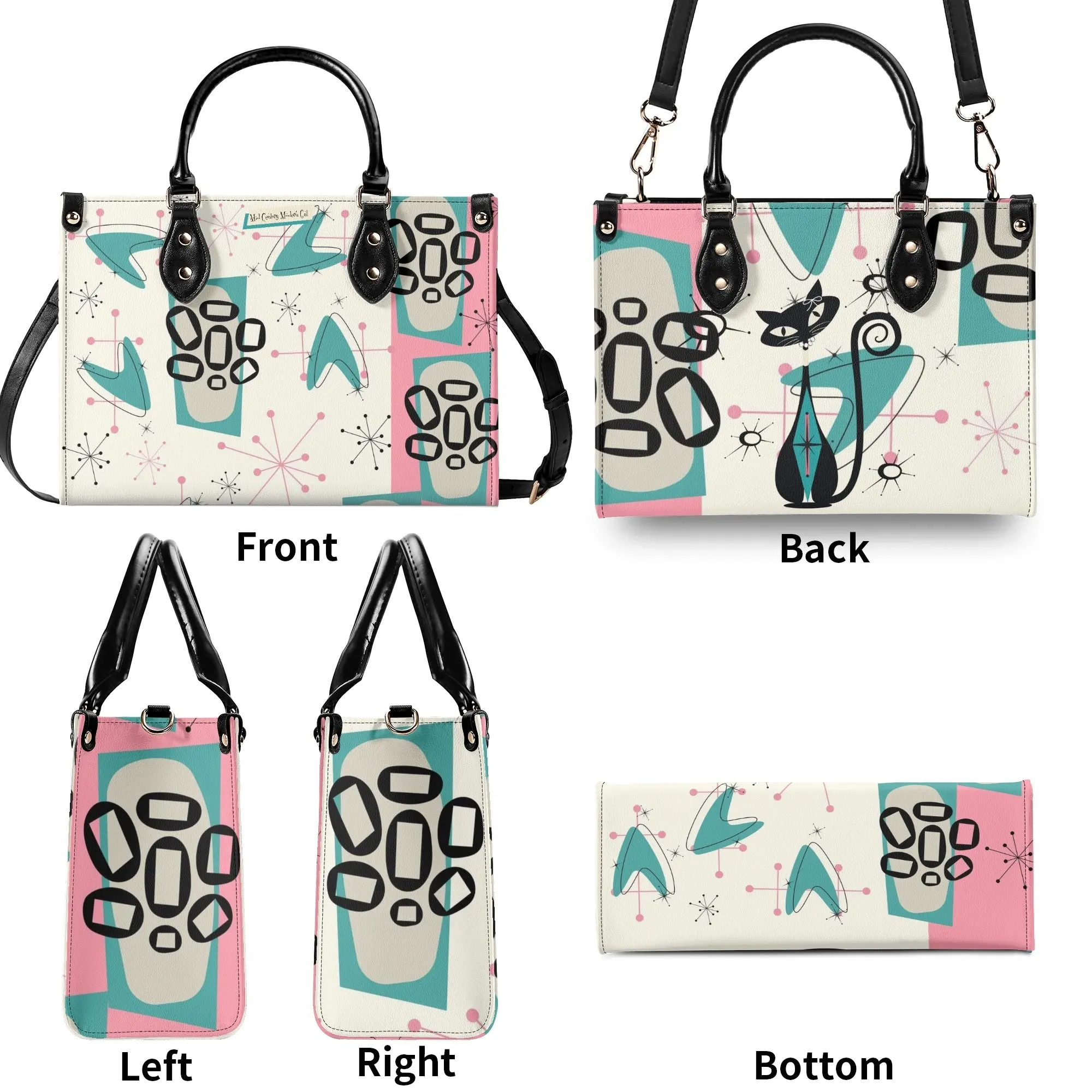Atomic 50s Kitschy Cat, Mid Century Modern Handbag, Shoulder Bag, BY MCM Gal