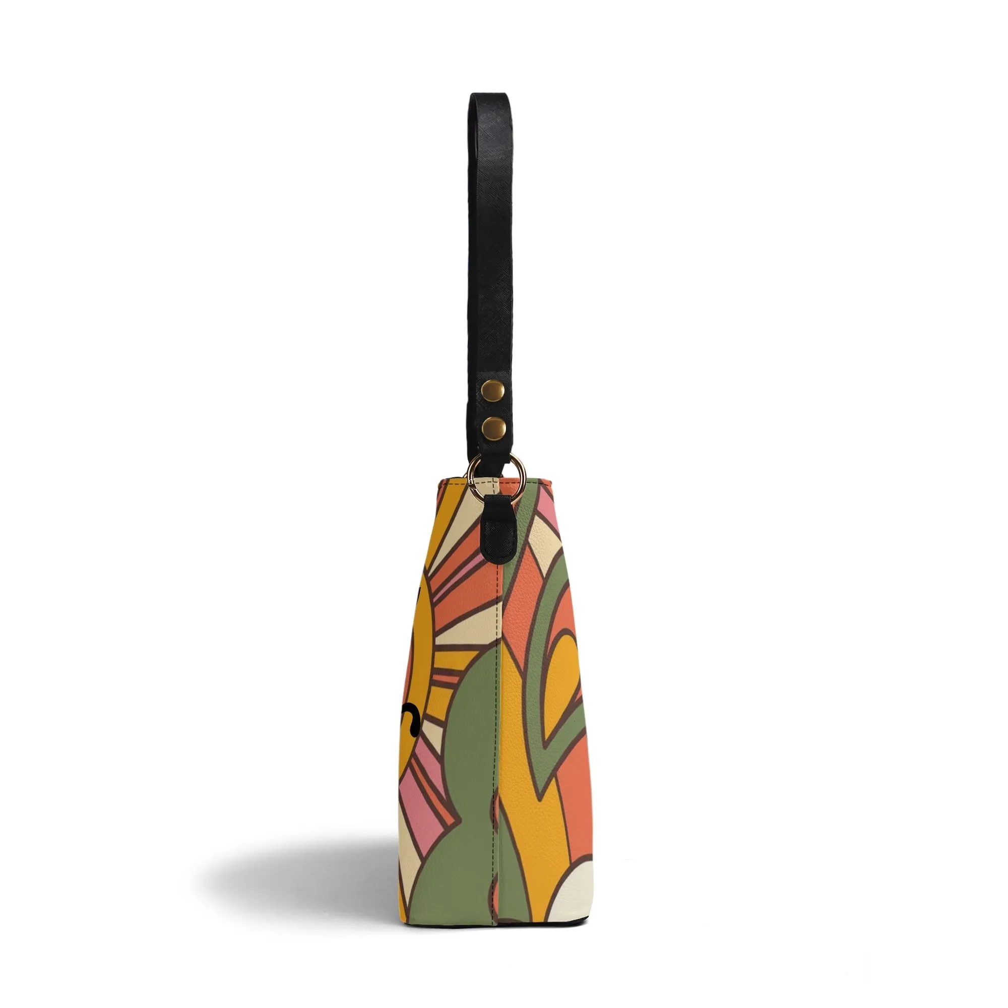 Atomic Cat Retro Groovy Handbag, 70s Hippie Sunburst Purse, Mid Century Modern Black Cat Crossbody Bag