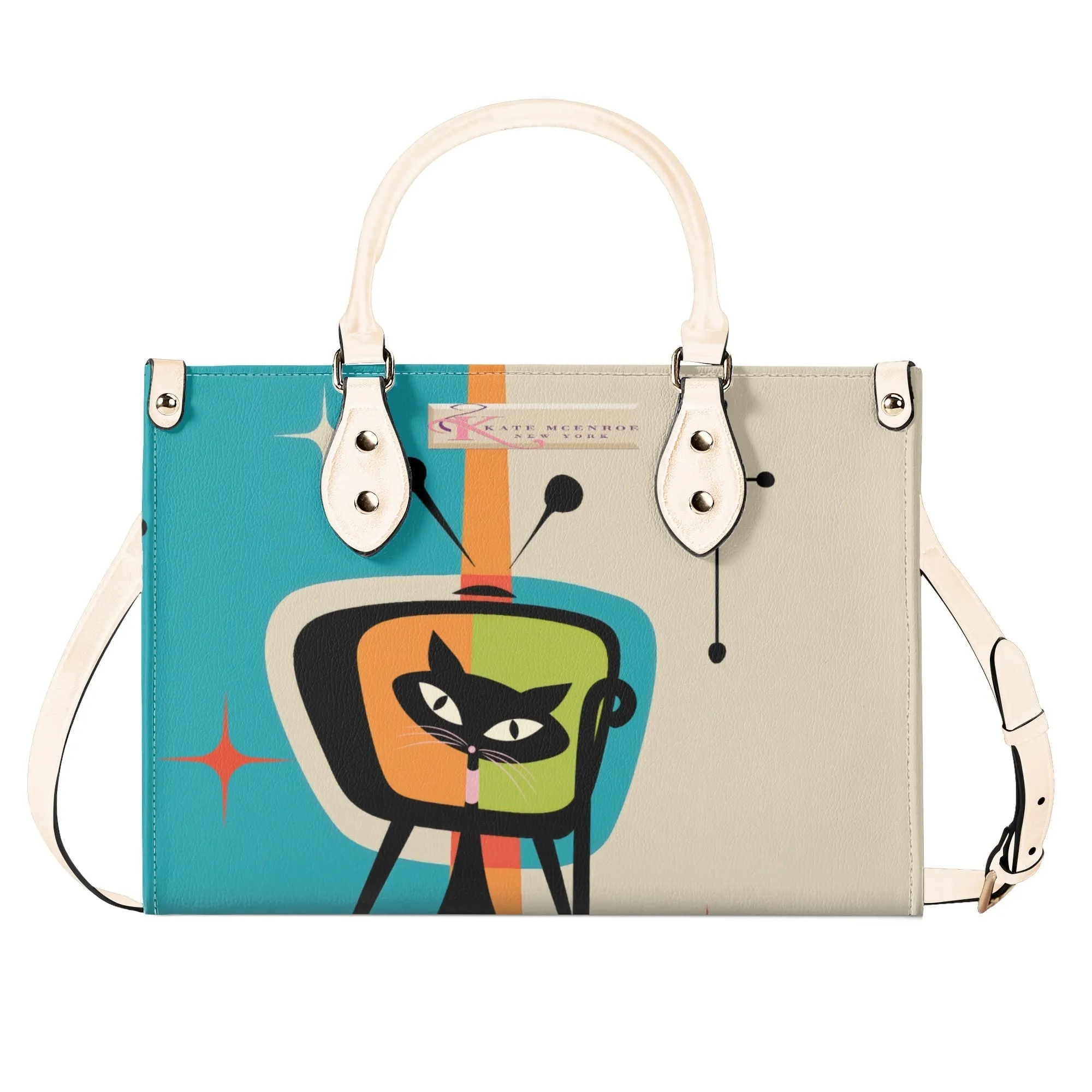 Atomic Cat Retro TV Handbag, Mid Century Modern Purse, Vintage 50s MCM Kitsch Satchel