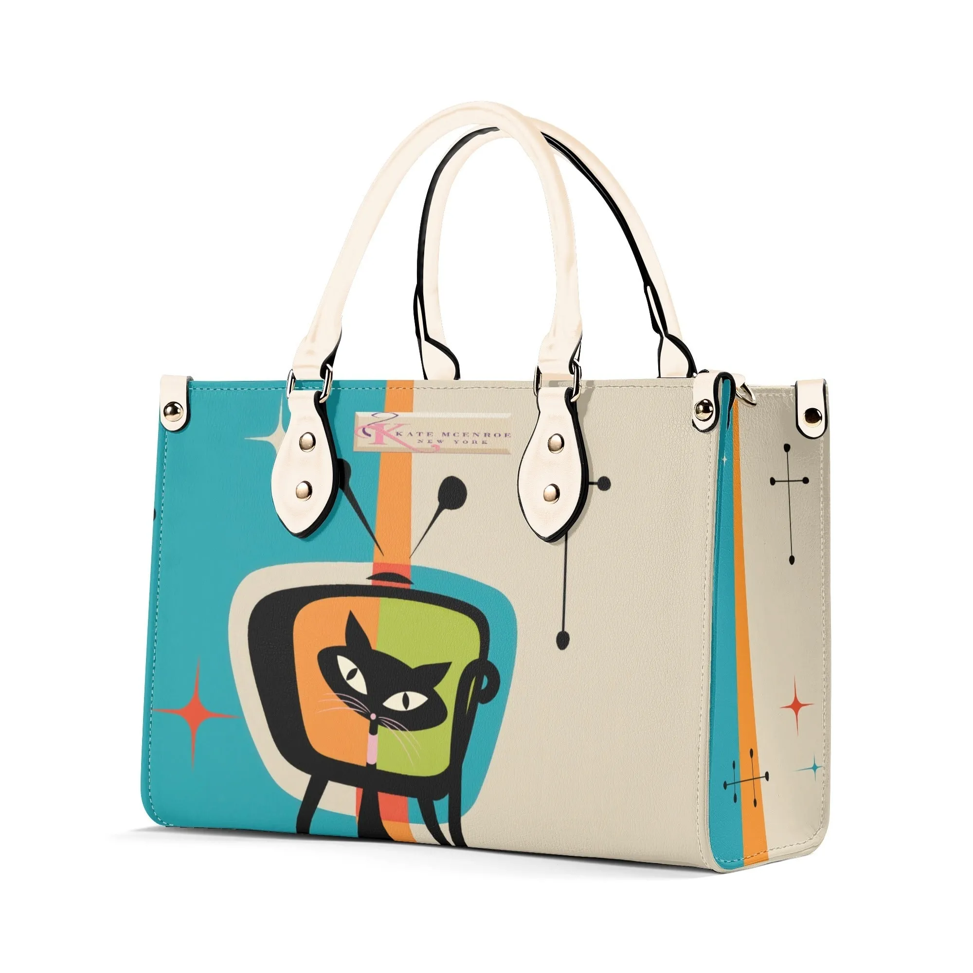 Atomic Cat Retro TV Handbag, Mid Century Modern Purse, Vintage 50s MCM Kitsch Satchel