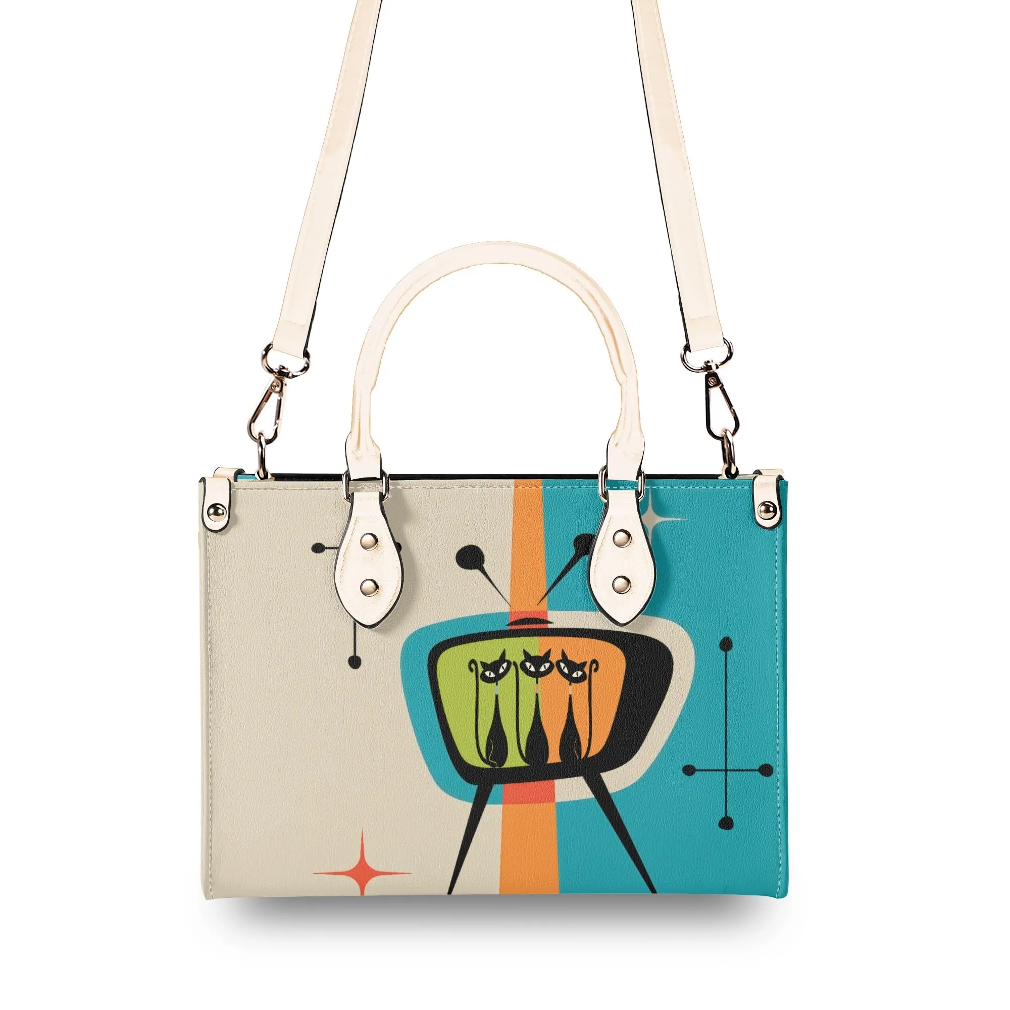 Atomic Cat Retro TV Handbag, Mid Century Modern Purse, Vintage 50s MCM Kitsch Satchel