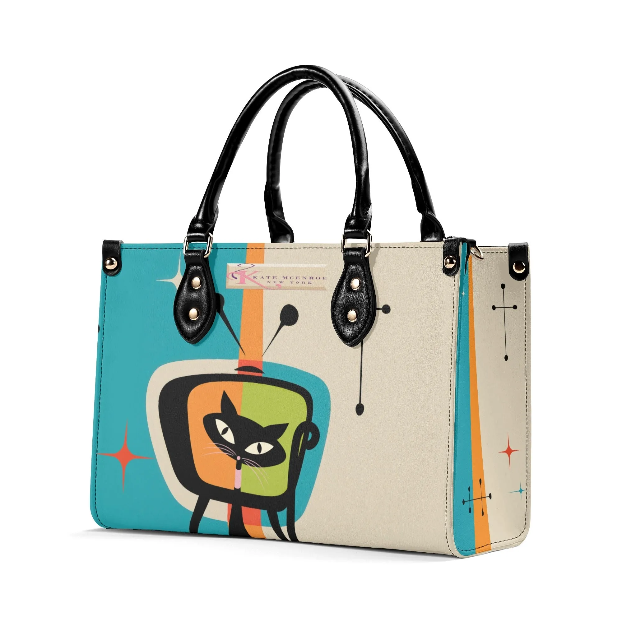 Atomic Cat Retro TV Handbag, Mid Century Modern Purse, Vintage 50s MCM Kitsch Satchel