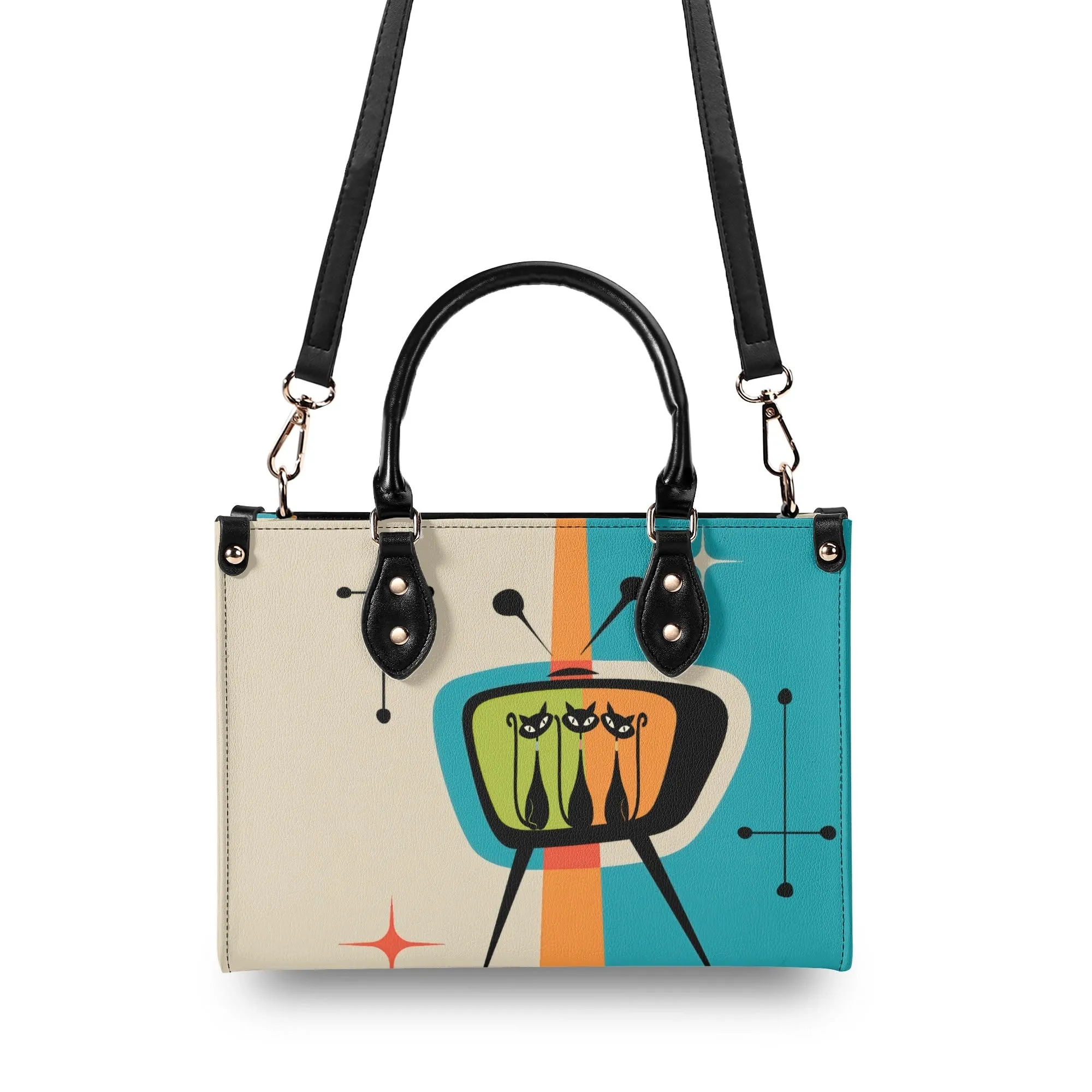 Atomic Cat Retro TV Handbag, Mid Century Modern Purse, Vintage 50s MCM Kitsch Satchel