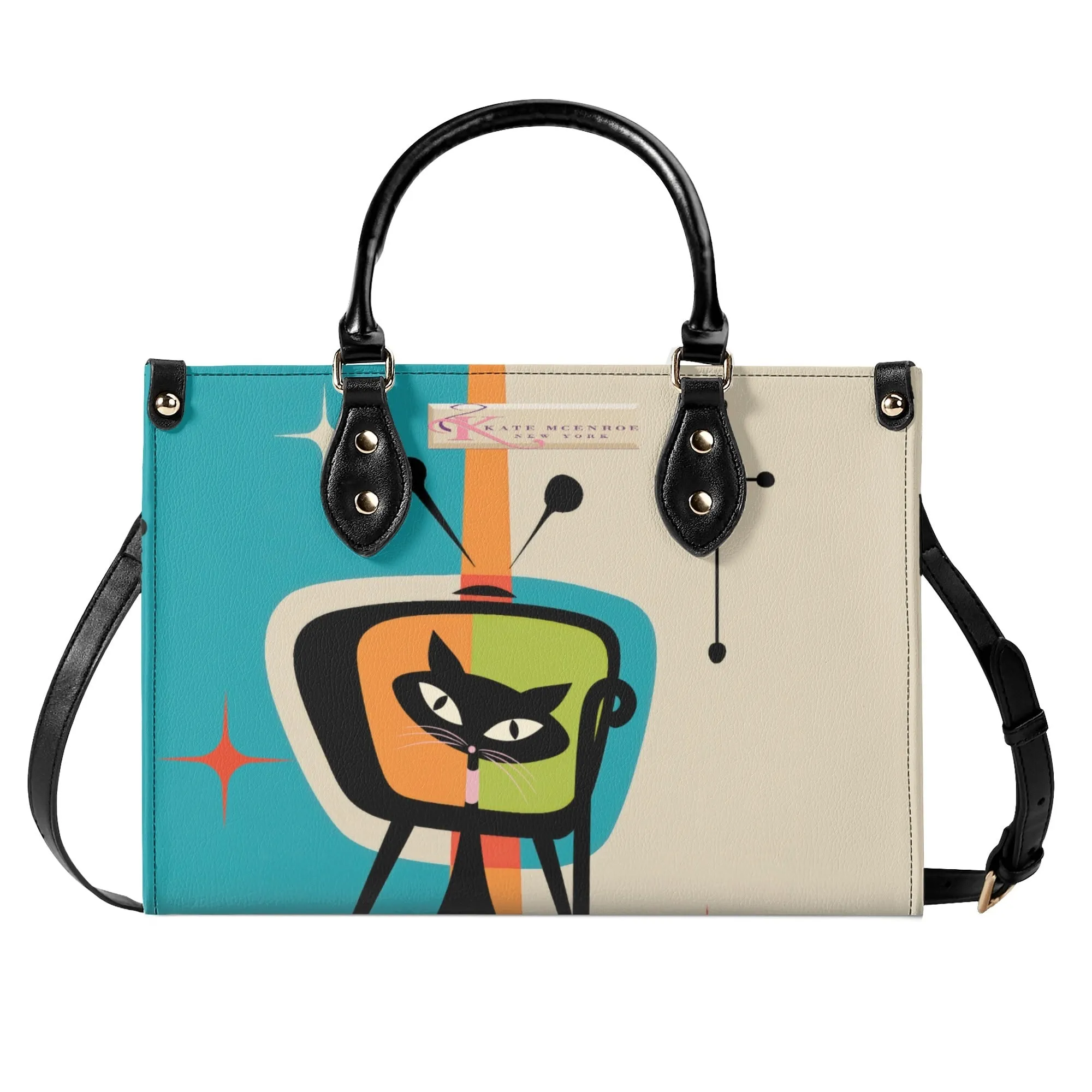 Atomic Cat Retro TV Handbag, Mid Century Modern Purse, Vintage 50s MCM Kitsch Satchel