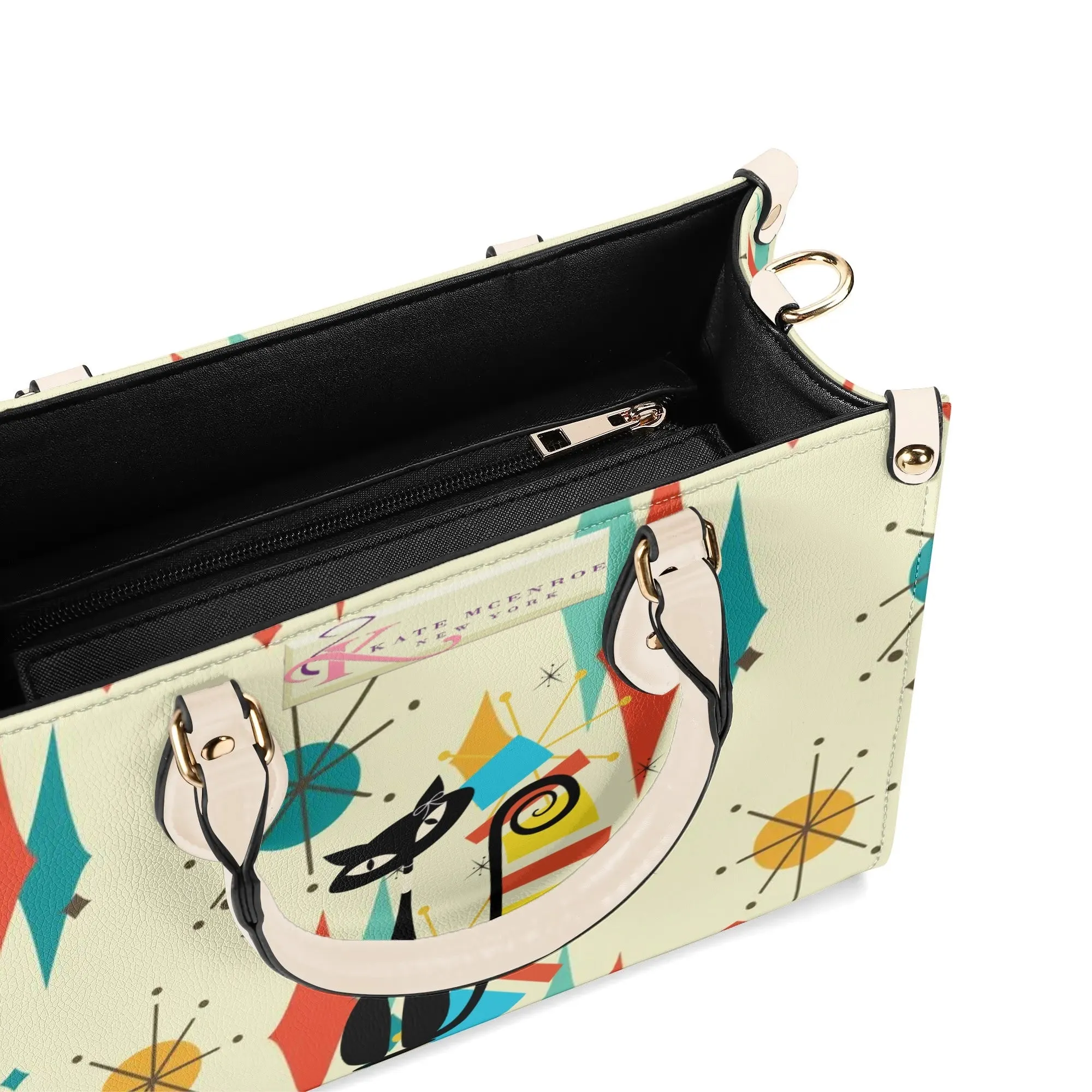 Atomic Cat Satchel, Mid Century Modern Franciscan Diamond Starburst Handbag, Retro Shoulder Bag