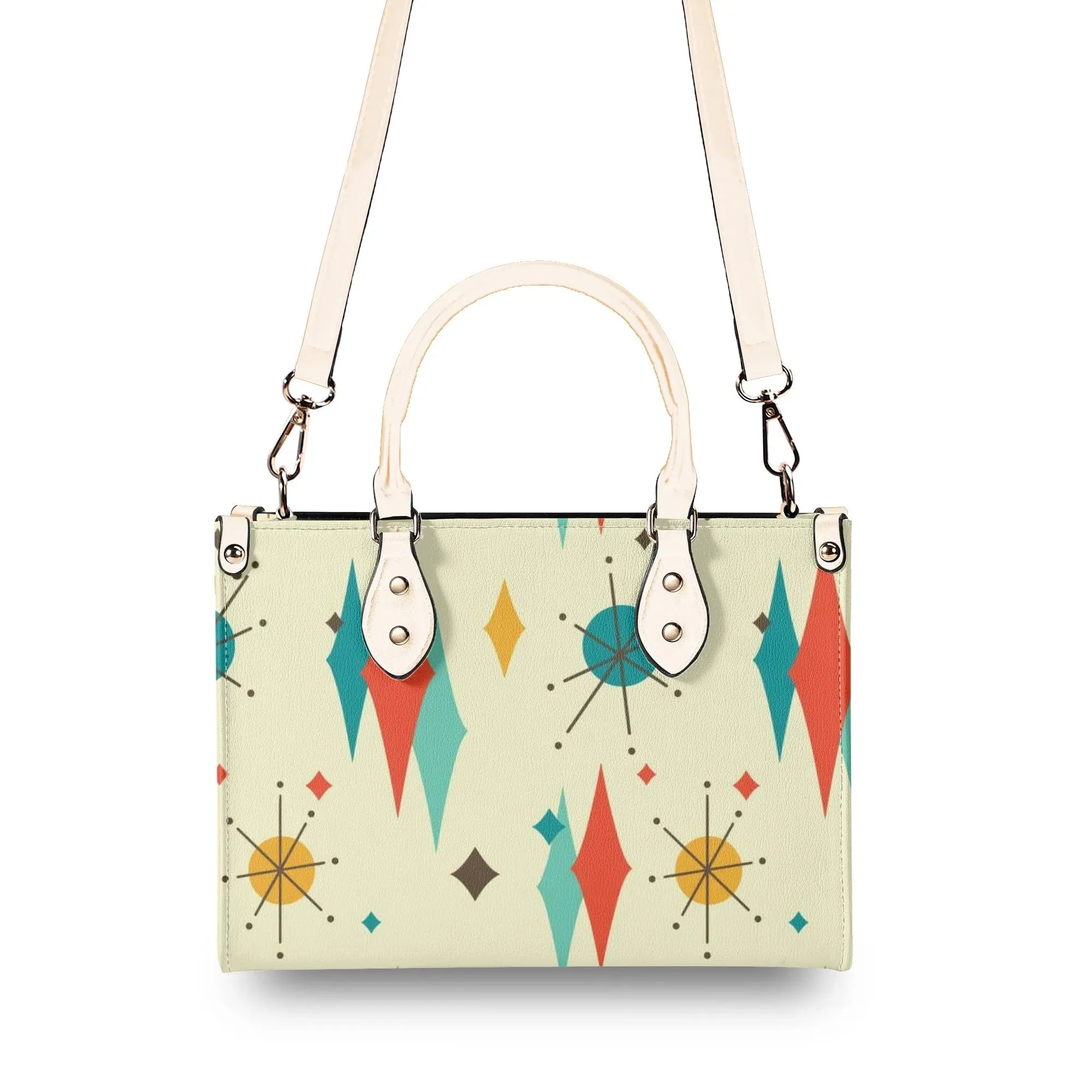Atomic Cat Satchel, Mid Century Modern Franciscan Diamond Starburst Handbag, Retro Shoulder Bag