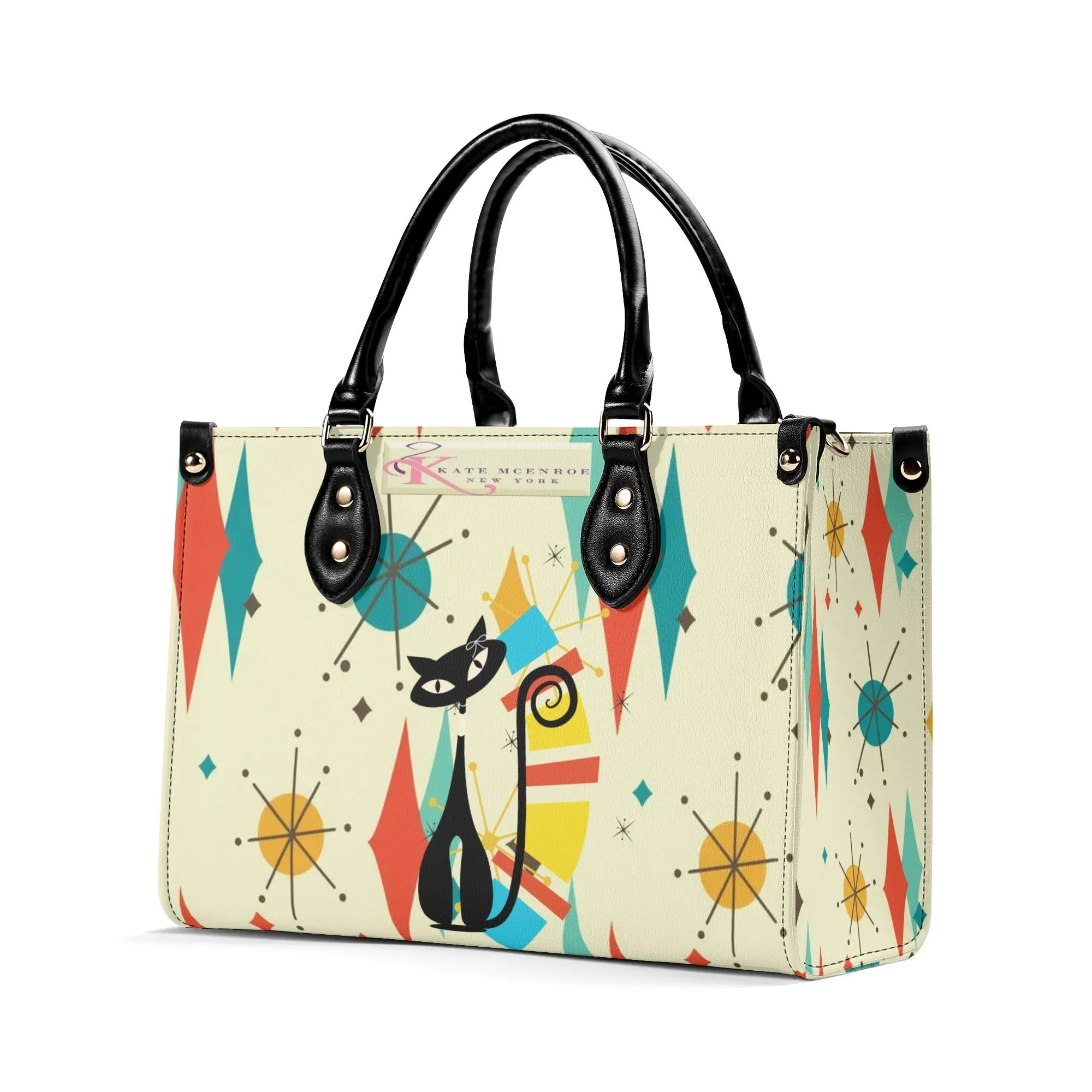Atomic Cat Satchel, Mid Century Modern Franciscan Diamond Starburst Handbag, Retro Shoulder Bag