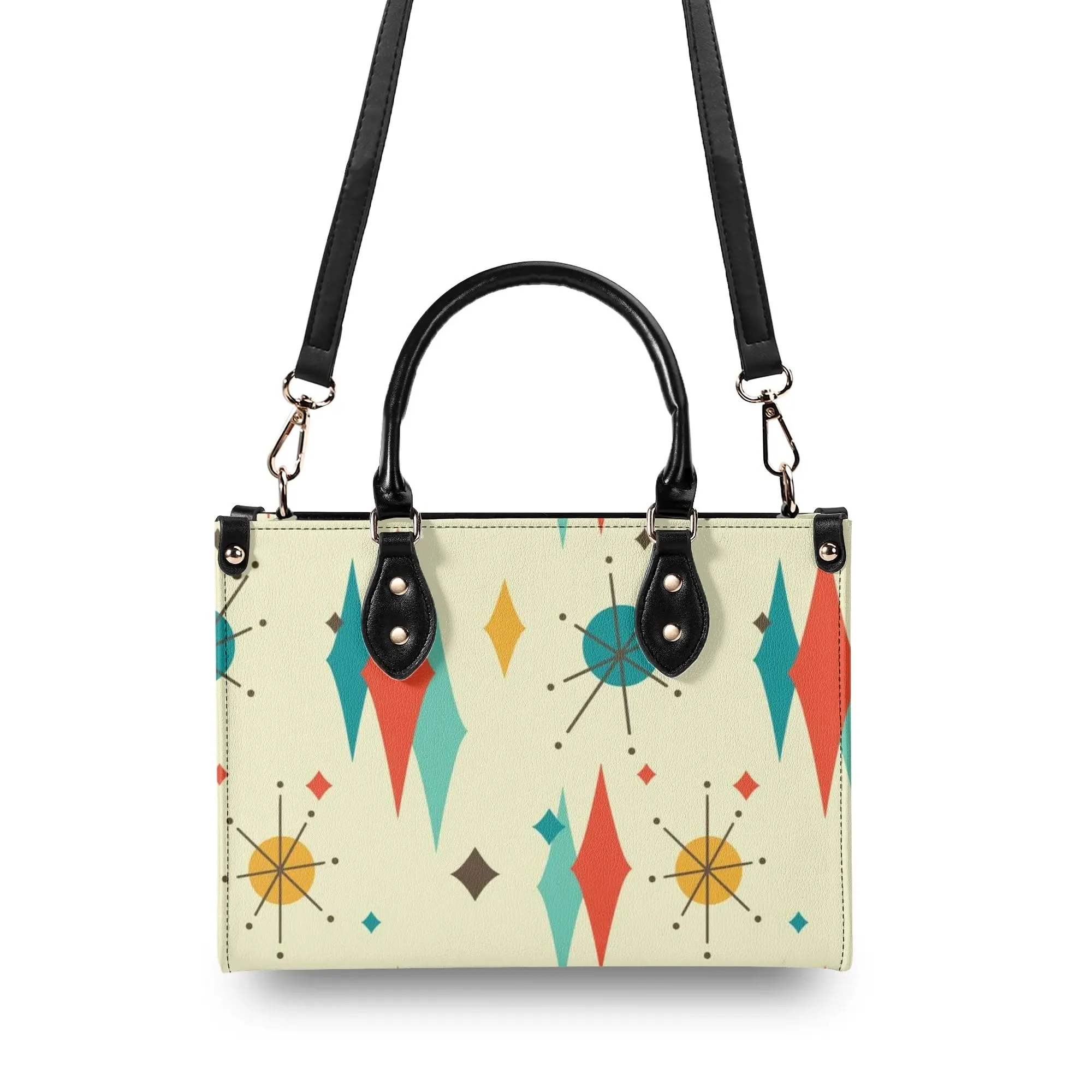 Atomic Cat Satchel, Mid Century Modern Franciscan Diamond Starburst Handbag, Retro Shoulder Bag