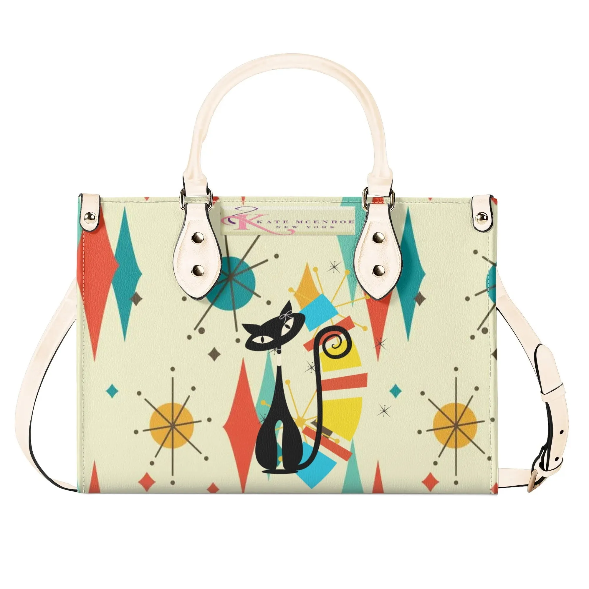 Atomic Cat Satchel, Mid Century Modern Franciscan Diamond Starburst Handbag, Retro Shoulder Bag