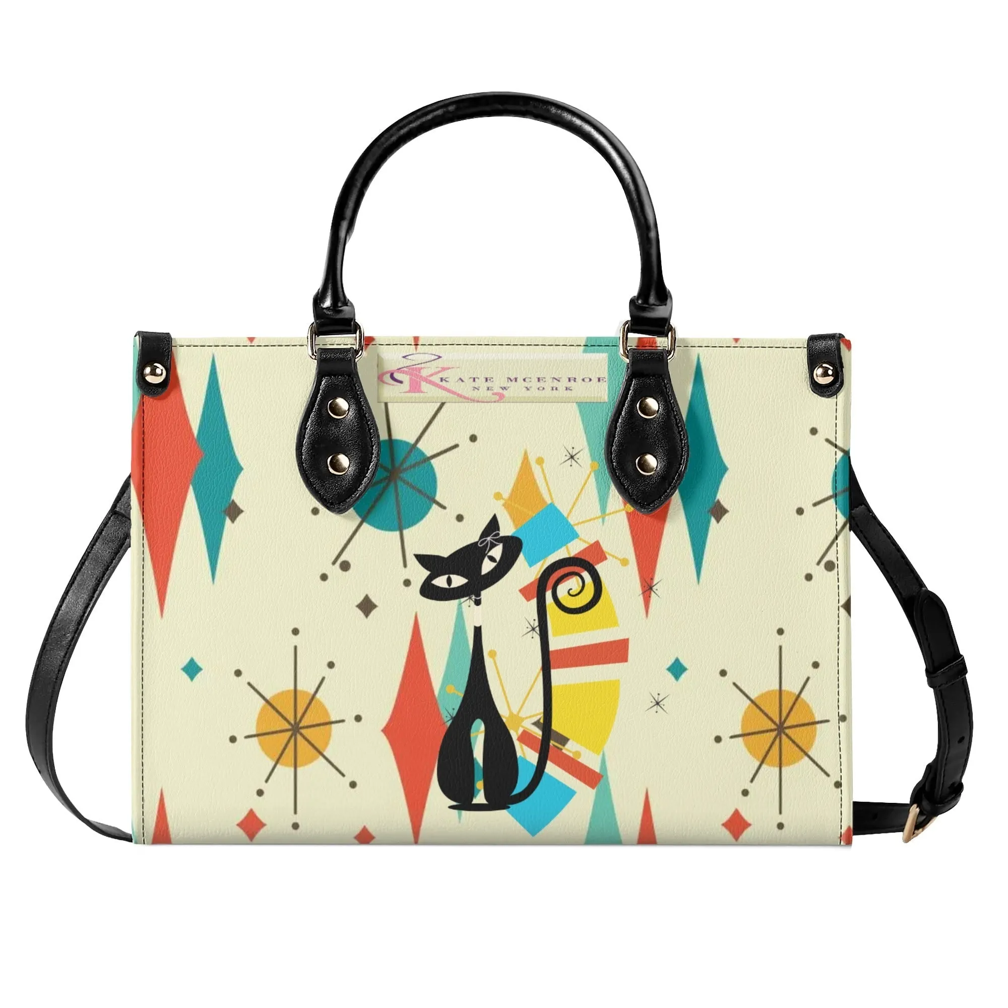 Atomic Cat Satchel, Mid Century Modern Franciscan Diamond Starburst Handbag, Retro Shoulder Bag